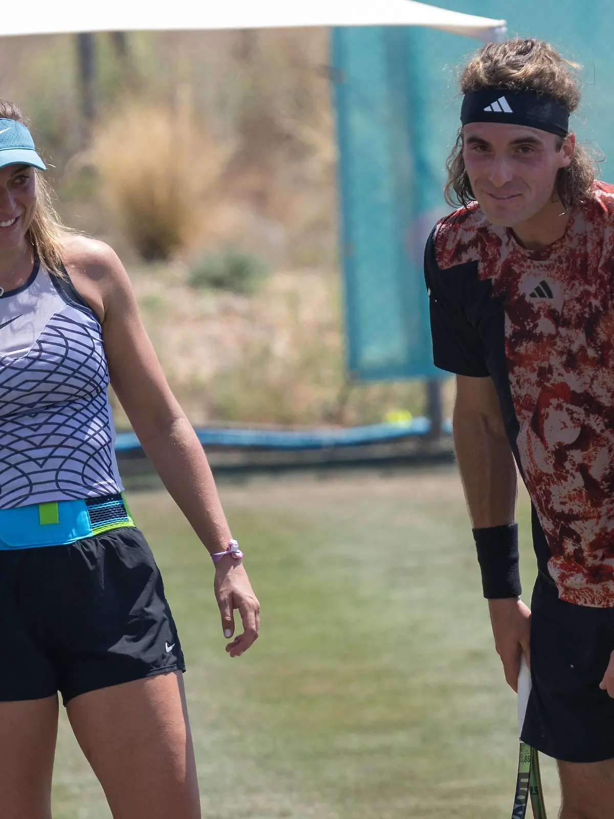 20230626 Mallorca Championships 2023 CALVIA, SPAIN - JUNE 26 2023 : Stefanos Tsitsipas of Greece, Apostolos Tsitsipas, Paula Badosa of Spain at - Mallorca Championships 2023 on June 26, 2023 in Calvia, Santa Ponsa Country Club. Calvia Baleares Spain *** 20230626 Mallorca Championships 2023 CALVIA, SPAIN JUNE 26 2023 Stefanos Tsitsipas of Greece, Apostolos Tsitsipas, Paula Badosa of Spain at Mallorca Championships 2023 on June 26, 2023 in Calvia, Santa Ponsa Country Club Calvia Baleares Spain
