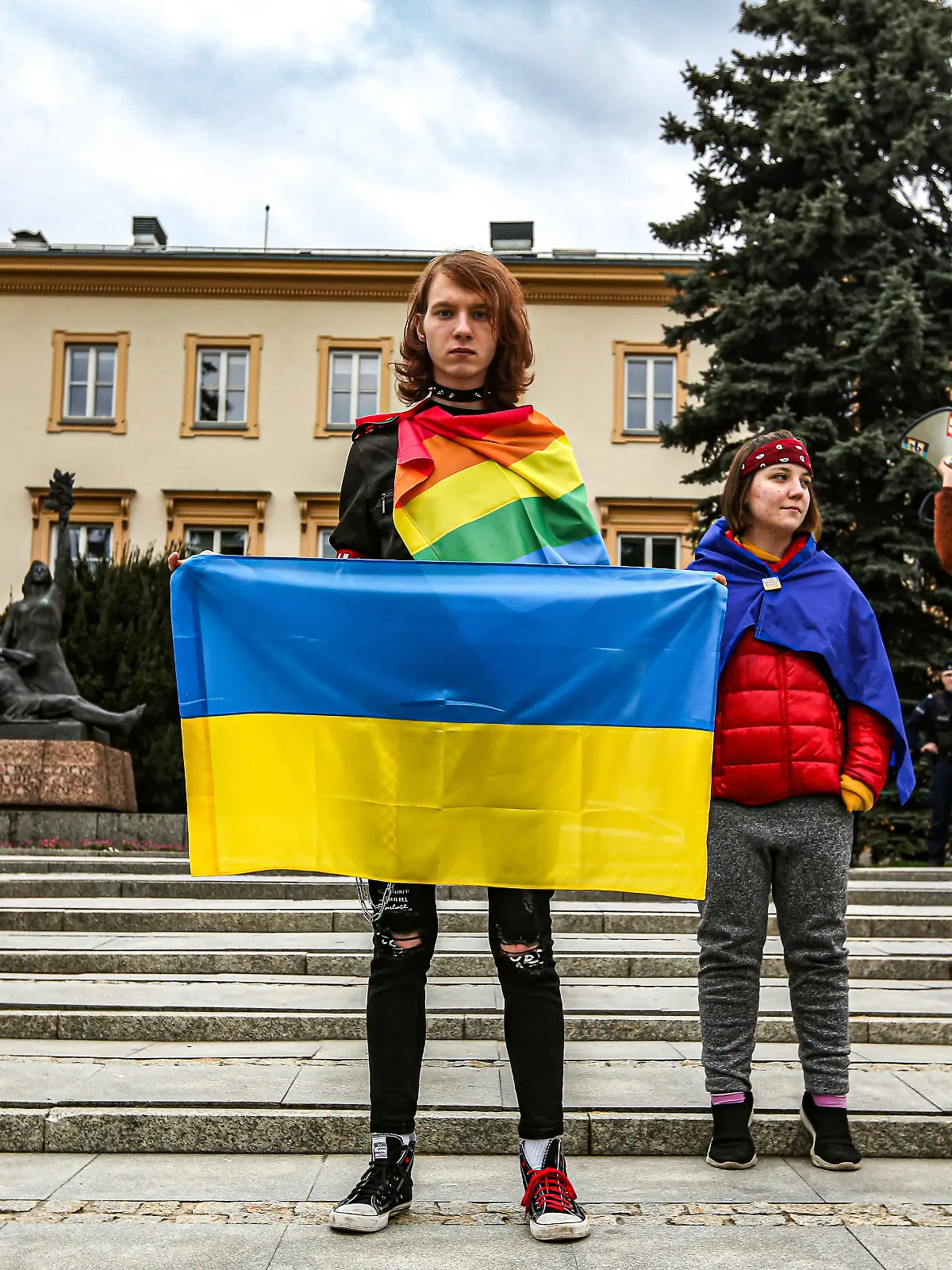 April 21, 2022, Warsaw, Poland: A group of activists, organized by a group who call themselves Polskie Babacie, or Polish Grannies run a protest throughout Warsaw in protest of Putin, The Ukrainian War, rights for the LGBTQ+ community and for the wellbeing of their grandchildren. The protest started at the Rondo de Gaulle in downtown Warsaw and ended in front of the Central Train Station, a hub of multinationals and one of the processing points for refugees. (Credit Image: Â© Bianca Otero/ZUMA Press Wire