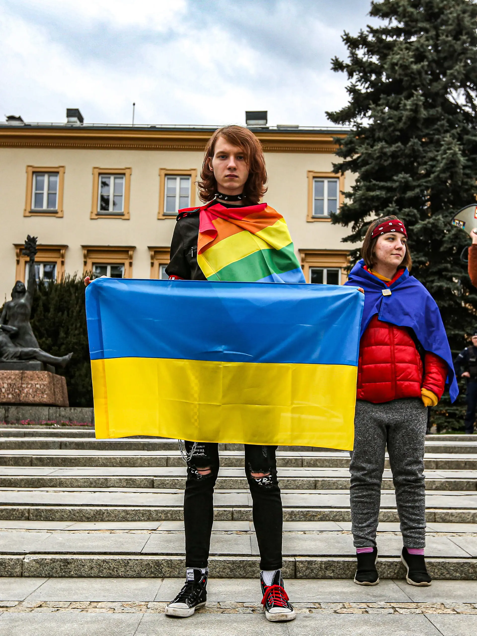 April 21, 2022, Warsaw, Poland: A group of activists, organized by a group who call themselves Polskie Babacie, or Polish Grannies run a protest throughout Warsaw in protest of Putin, The Ukrainian War, rights for the LGBTQ+ community and for the wellbeing of their grandchildren. The protest started at the Rondo de Gaulle in downtown Warsaw and ended in front of the Central Train Station, a hub of multinationals and one of the processing points for refugees. (Credit Image: Â© Bianca Otero/ZUMA Press Wire