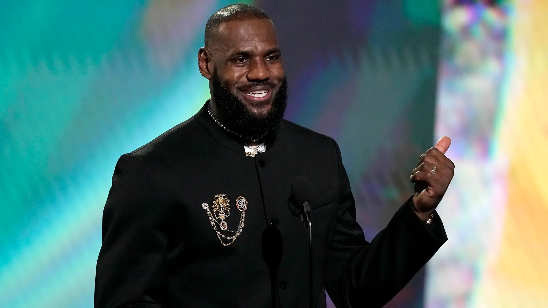 Professional NBA basketball player, LeBron James, of the Los Angeles Lakers, accepts the award for best record-breaking performance at the ESPY awards on Wednesday, July 12, 2023, at the Dolby Theatre in Los Angeles. (AP Photo/Mark Terrill)