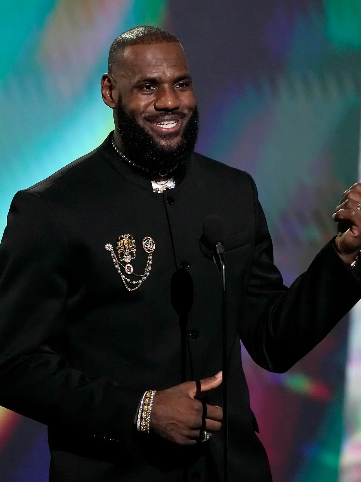 Professional NBA basketball player, LeBron James, of the Los Angeles Lakers, accepts the award for best record-breaking performance at the ESPY awards on Wednesday, July 12, 2023, at the Dolby Theatre in Los Angeles. (AP Photo/Mark Terrill)