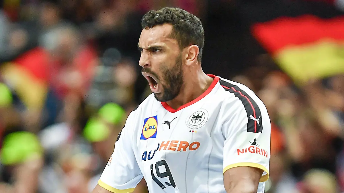 firo : 23.01.2023, Handball WM , in Polen , und , Schweden , 2023 , 23 Hauptrunde Deutschland - Norwegen Djibril Mbengue , GER Jubel Djibril MBengue