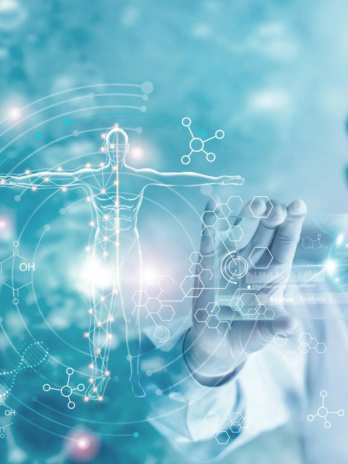 Medicine doctor holding hologram virtual interface electronic medical record. DNA. Analysis digital healthcare on network connection medical technology, Innovative and futuristic.