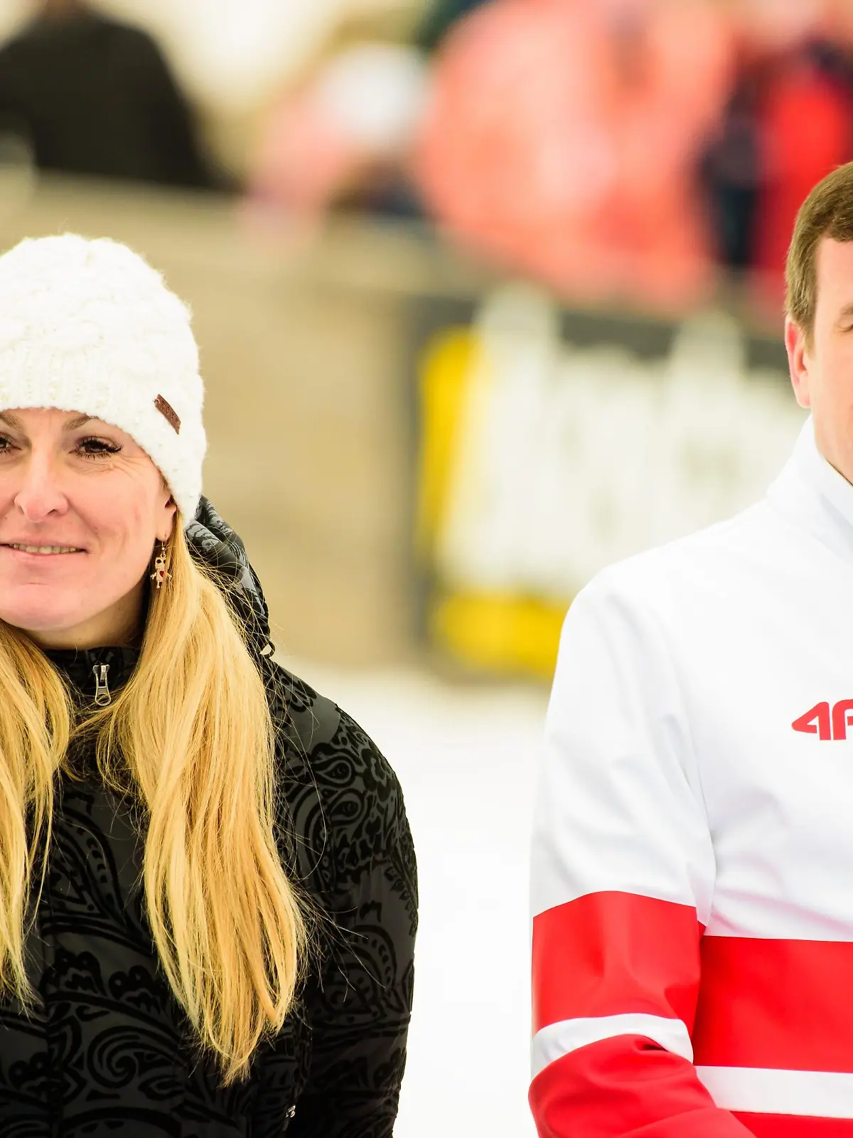 Janica Kostelic and Minister of Sport and Tourism of Poland Witold Banka at the Planica FIS Ski Jumping World Cup final in Planica, Slovenia on March 25, 2017. (Photo by Rok Rakun / Pacific Press)