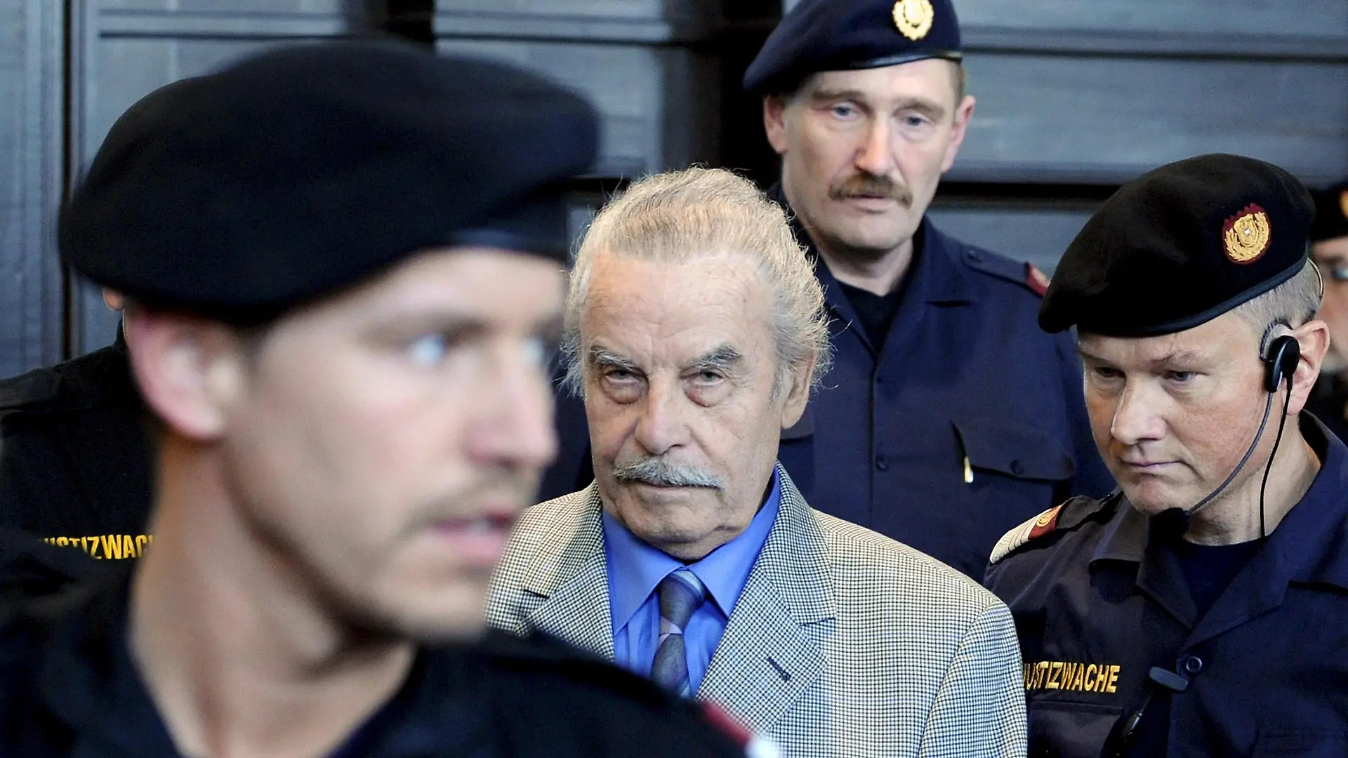 Defendant Josef F. during the fourth day of his trial for incest on 19 March 2009, at the provincial courthouse in St. Poelten. Josef F., the Austrian father on trial for imprisoning and raping his daughter Elisabeth for 24 years in the cellar of his home, pleaded guilty to murder 18 March 2009. An Austrian prosecutor is urging a jury to hand down a life sentence to Josef F., who imprisoned his daughter in a windowless cell for 24 years and fathered her seven children. Prosecutor Christiane Burkheiser called for the maximum punishment in her closing arguments in Josef F.'s trial in St. Poelten. COURT IMPOSED RESTRICTIONS APPLY: These photographs are being licensed free of charge for editorial use by media representatives covering the ongoing criminal trial. All other uses, including resale of the photographs, are strictly prohibited. The user takes sole responsibility for protecting the image and identity rights of those pictured, by pixellation or other means. EPA/ROBERT JAEGER / POOL NO SALES - EDITORIAL USE ONLY +++(c) dpa - Bildfunk+++