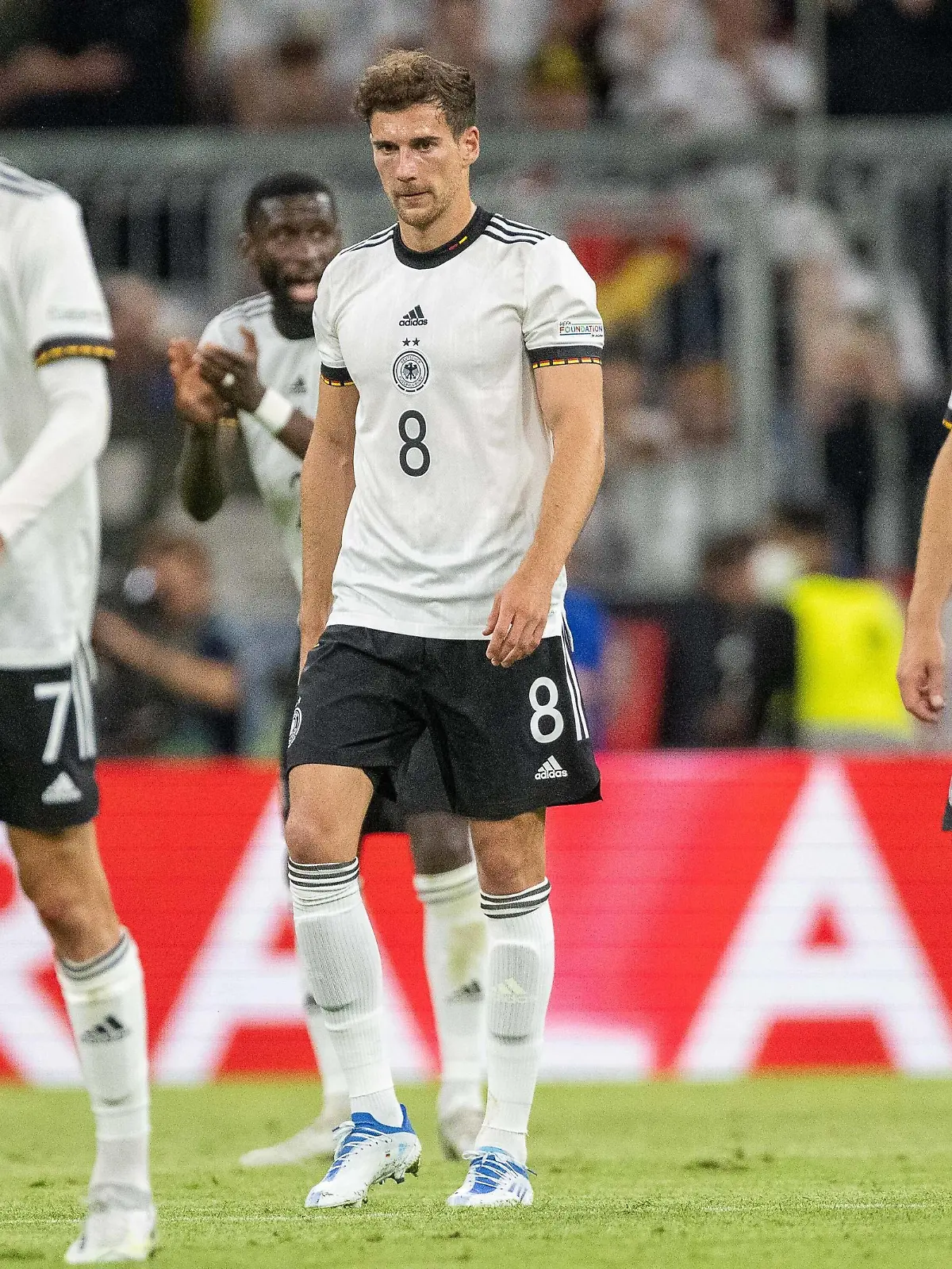 Kai Havertz Deutschland, 07, Lukas Nmecha Deutschland, 08, Joshua Kimmich Deutschland, 06, ist enttäuscht/enttaeuscht, unzufrieden nach Tor zum 1:1 durch Harry Kane England, 09, Elfmeter, GER, Deutschland/Germany vs. England, Fussball, Laenderspiel, UEFA Nations League Division A, Gruppe 3, 2022/2023, 07.06.2022, DFB/DFL regulations prohibit any use of photographs as image sequences and/or quasi-video., GER, Deutschland/Germany vs. England, Fussball, Laenderspiel, UEFA Nations League Division A, Gruppe 3, 2022/2023, 07.06.2022 Muenchen *** Kai Havertz Germany, 07 , Lukas Nmecha Germany, 08 , Joshua Kimmich Germany, 06 , is disappointed disappointed, unhappy after goal to 1 1 by Harry Kane England, 09 , penalty, GER, Germany Germany vs England, football, Laenderspiel, UEFA Nations League Division A, Group 3, 2022 2023, 07 06 2022, DFB DFL regulations prohibit any use of photographs as image sequences and or quasi video , GER, Germany Germany vs England, football, Laenderspiel, UEFA Nations League Division A, Group 3, 2022 2023, 07 06 2022 Muenchen Copyright: xEibner-Pressefoto/SaschaxWaltherx EP_EER 