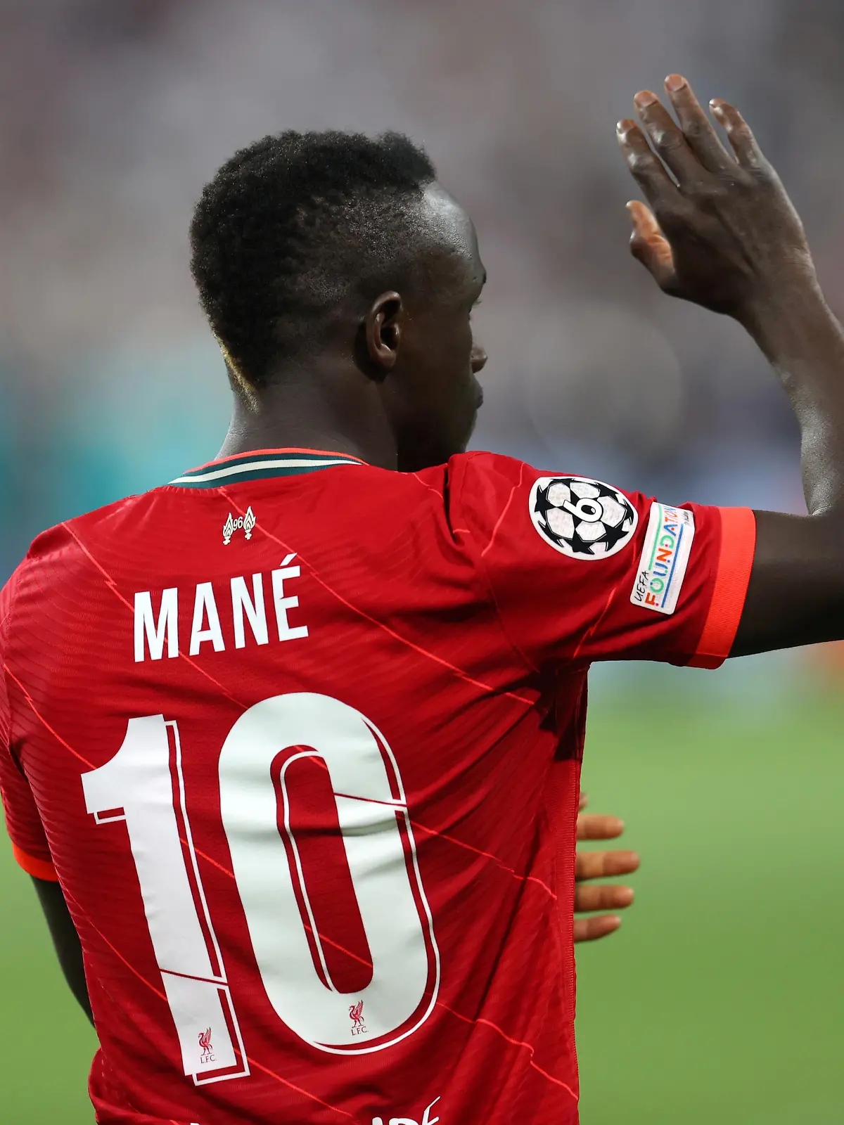 PARIS, FRANCE - MAY 28:  The back of Sadio Mane of Liverpool as he waves following during the UEFA Champions League final match between Liverpool FC and Real Madrid at Stade de France on May 28, 2022 in Paris, France. (Photo by Catherine Ivill/Getty Images)