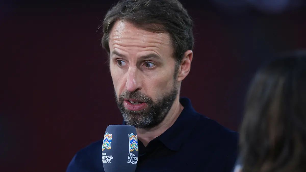 Soccer Football - UEFA Nations League - Group C - Hungary v England - Puskas Arena Park, Budapest, Hungary - June 4, 2022 England manager Gareth Southgate is interviewed after the match Action images via Reuters/Lee Smith