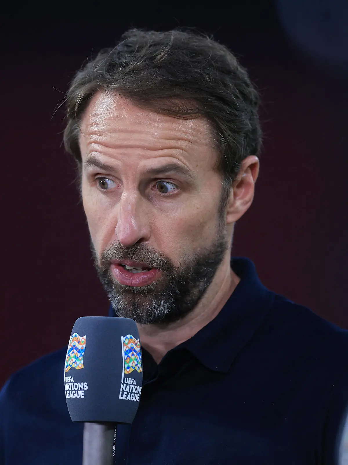 Soccer Football - UEFA Nations League - Group C - Hungary v England - Puskas Arena Park, Budapest, Hungary - June 4, 2022 England manager Gareth Southgate is interviewed after the match Action images via Reuters/Lee Smith