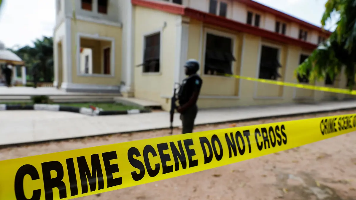 A police crime scene tape is seen in front of St. Francis Catholic Church where gunmen attacked worshippers during a Sunday mass service in Owo, Ondo, Nigeria, June 6, 2022. REUTERS/Temilade Adelaja