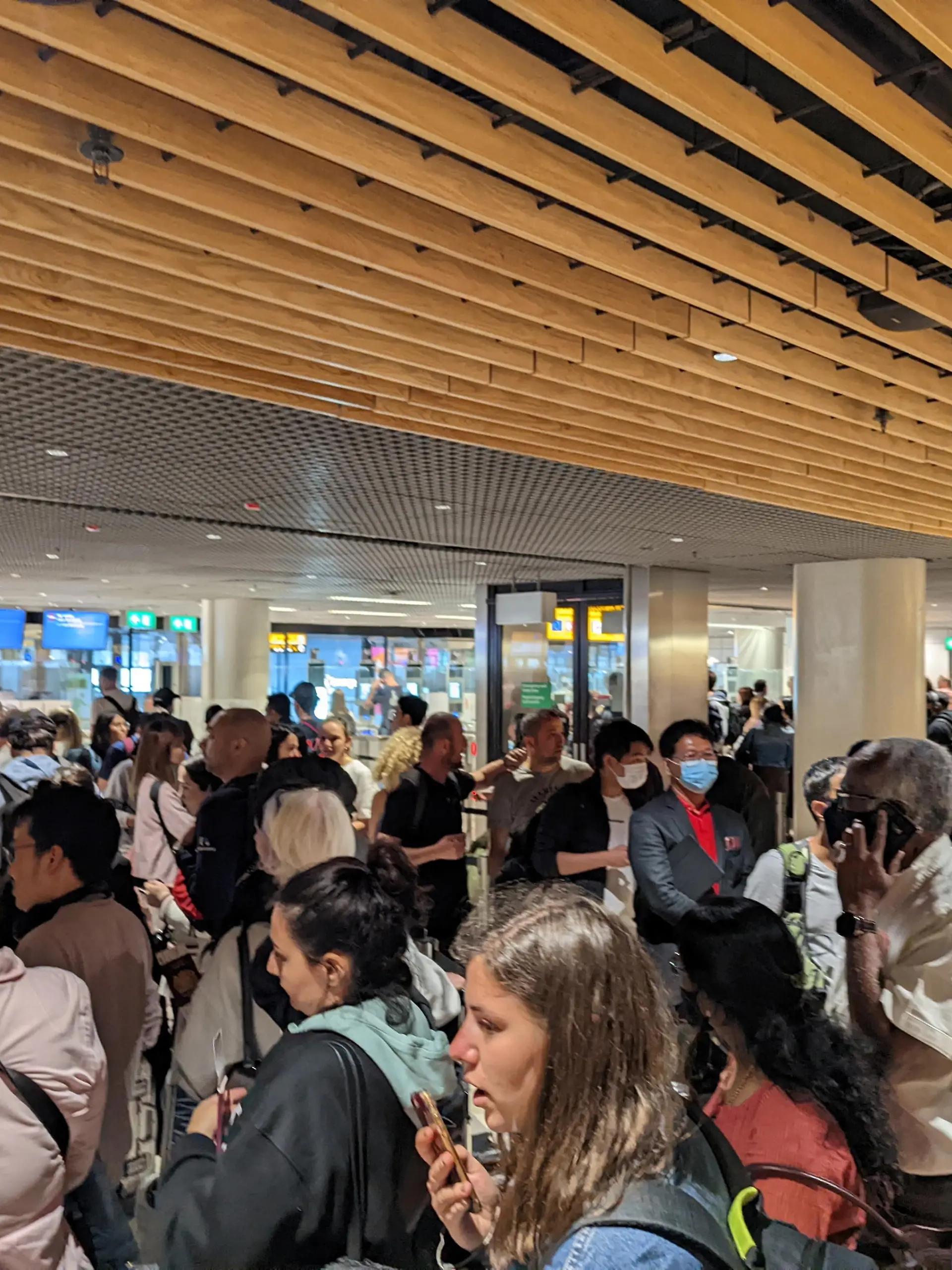 Travelers wait in lines at Amsterdam Schiphol Airport after KLM, the Dutch arm of Air France-KLM, said it would not bring any further passengers on Saturday from European destinations to Amsterdam's Schiphol Airport, its main hub, in Amsterdam, Netherlands June 4, 2022 in this picture obtained from social media. Twitter/Prof. Daniel Angus/via REUTERS  THIS IMAGE HAS BEEN SUPPLIED BY A THIRD PARTY. MANDATORY CREDIT. NO RESALES. NO ARCHIVES.