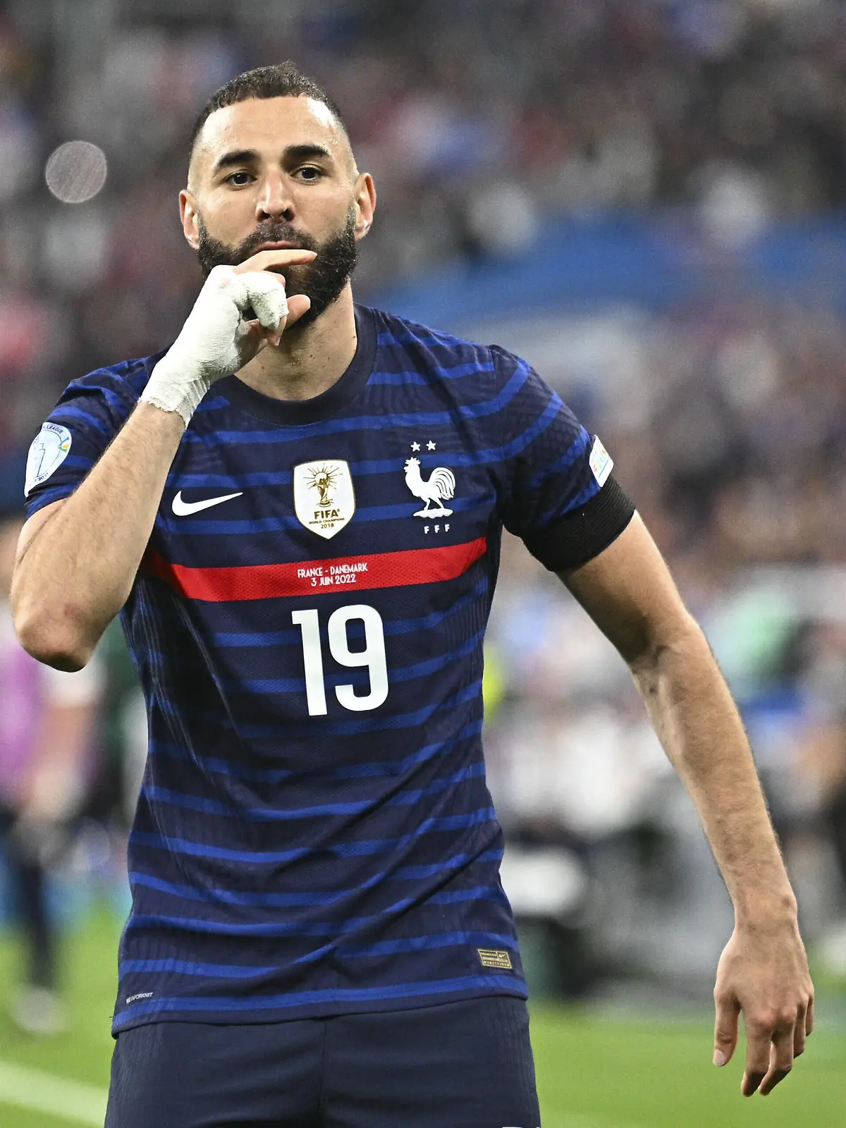 joie des joueurs de l equipe de FRance apres le but de Karim Benzema France FOOTBALL : France vs Danemark - Ligue des Nations - 03/06/2022 JBAutissier/Panoramic PUBLICATIONxNOTxINxFRAxITAxBEL 