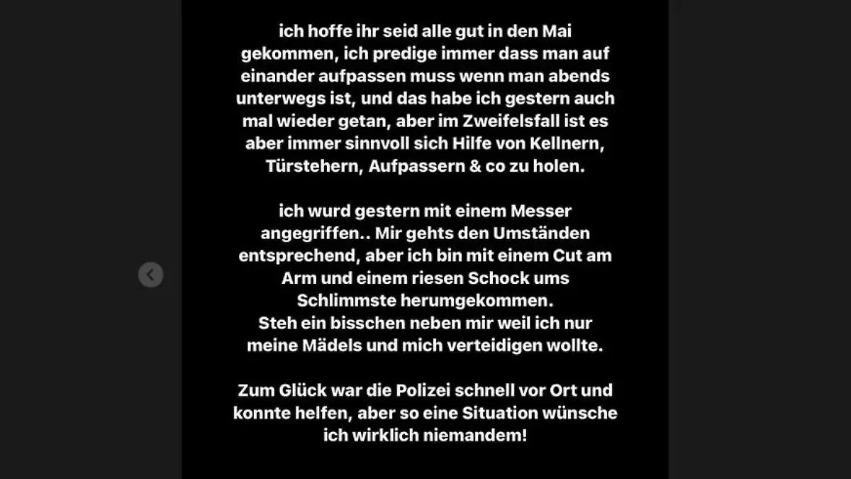 Jolina Mennen wurde mit einem Messer angegriffen