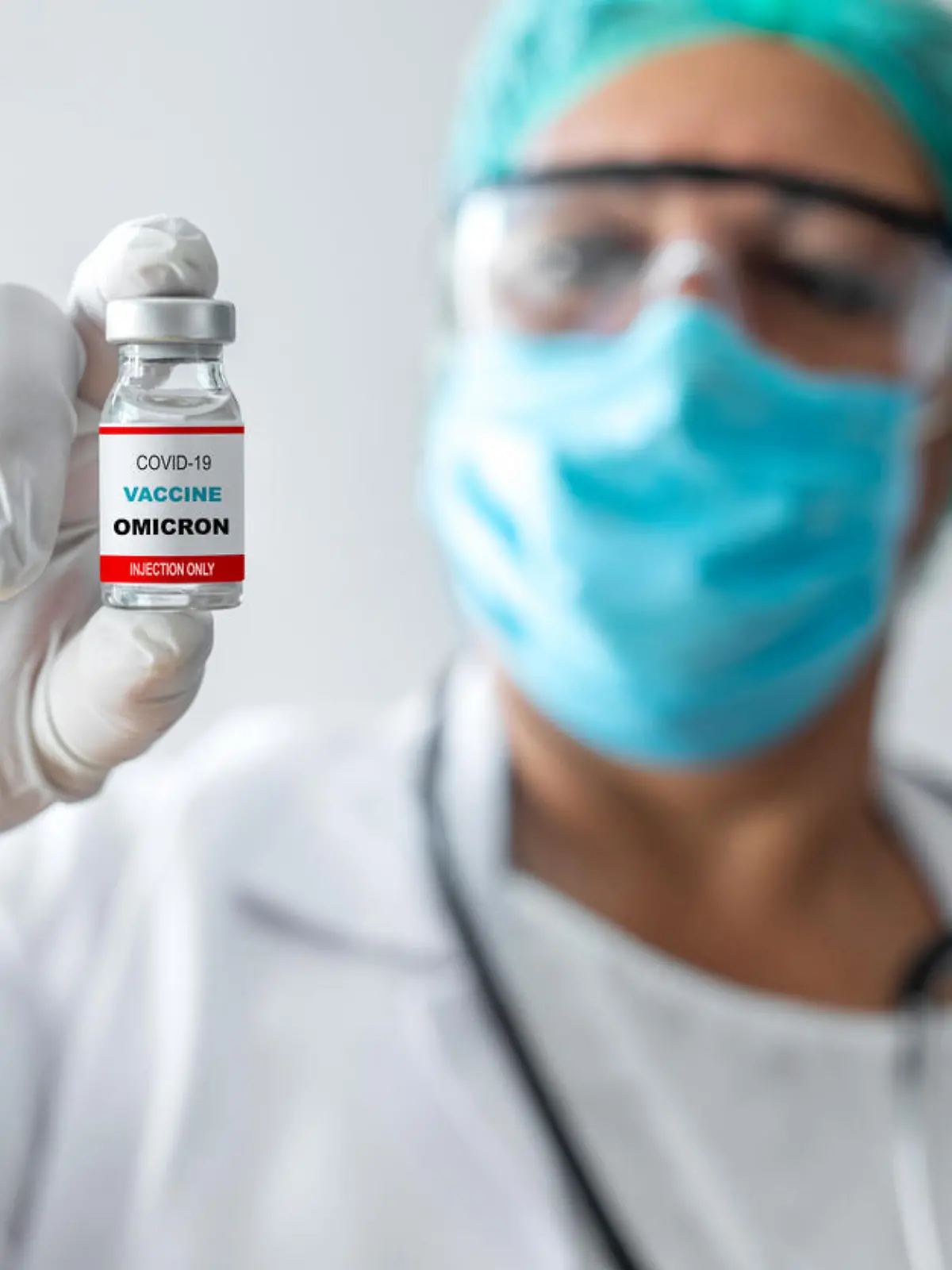 Vial of coronavirus vaccine, omicron or nu variant