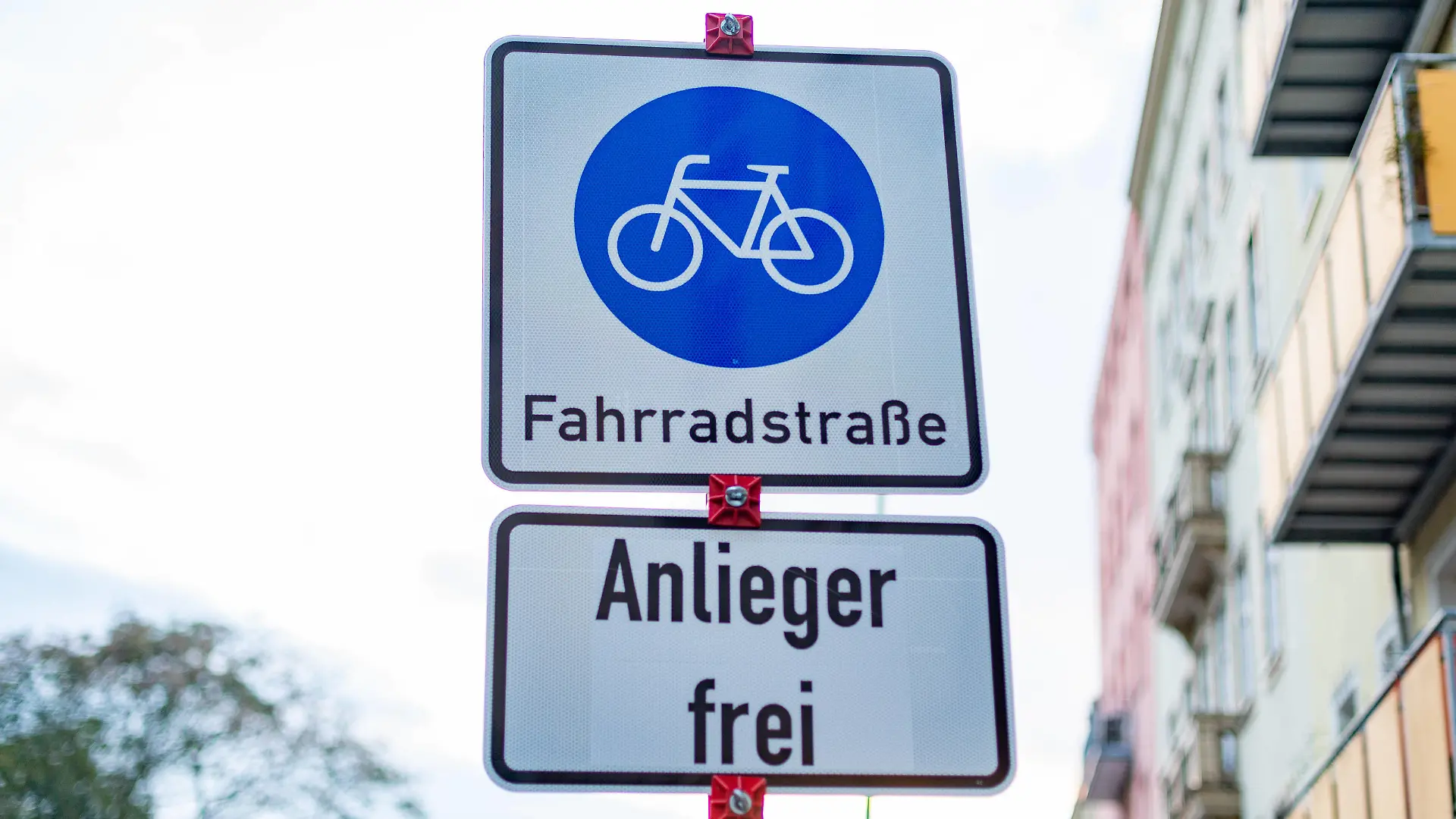 Neue Fahrradstraße in Friedrichshain, Eine Fahrradstraße von der Palisadenstraße Weidenweg zur Rigaer Straße wurde eingerichtet. Berlin Friedrichshain Berlin Deutschland *** New bicycle road in Friedrichshain, A bicycle road from Palisadenstraße Weidenweg to Rigaer Straße was established Berlin Friedrichshain Berlin Germany