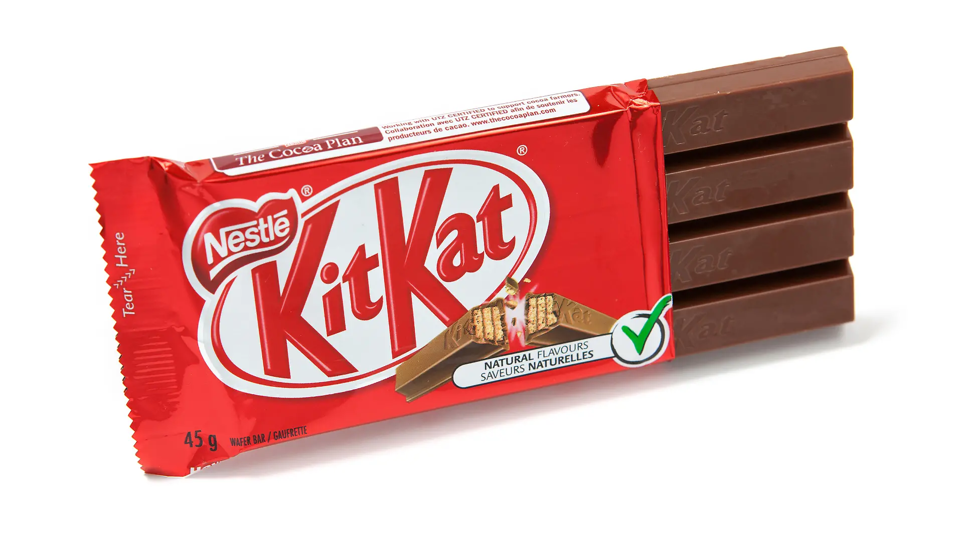 "Toronto, Canada - May 10, 2012: This is a studio shot of KitKat wafer bar candy made by Nestle isolated on a white background."