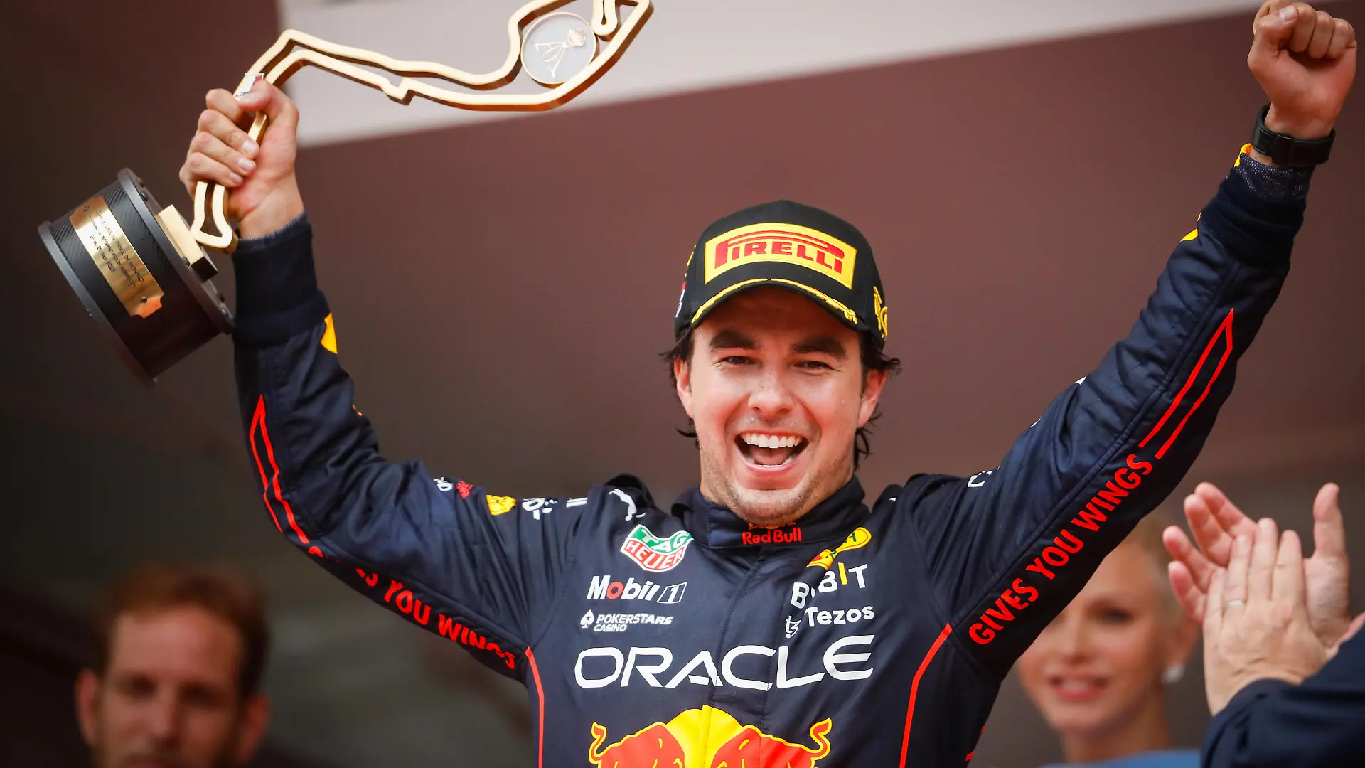 PEREZ Sergio mex, Red Bull Racing RB18, portrait podium during the Formula 1 Grand Prix de Monaco 2022, 7th round of the 2022 FIA Formula One World Championship, WM, Weltmeisterschaft on the Circuit de Monaco, from May 27 to 29, 2022 in Monte-Carlo, Monaco - F1 - MONACO GRAND PRIX 2022 - Race DPPI/Panoramic PUBLICATIONxNOTxINxFRAxITAxBEL 00122019__V2_2903