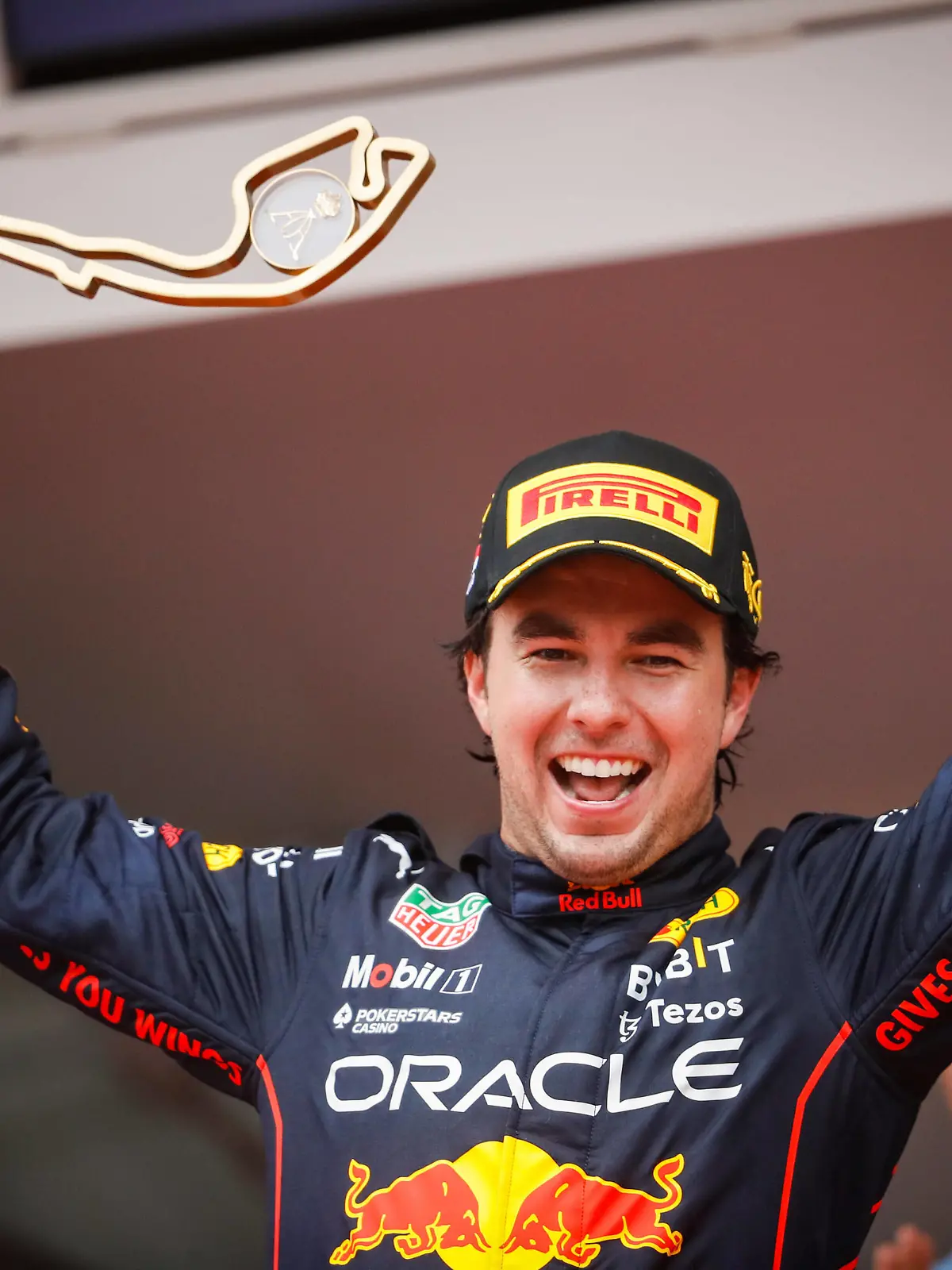  PEREZ Sergio mex, Red Bull Racing RB18, portrait podium during the Formula 1 Grand Prix de Monaco 2022, 7th round of the 2022 FIA Formula One World Championship, WM, Weltmeisterschaft on the Circuit de Monaco, from May 27 to 29, 2022 in Monte-Carlo, Monaco - F1 - MONACO GRAND PRIX 2022 - Race DPPI/Panoramic PUBLICATIONxNOTxINxFRAxITAxBEL 00122019__V2_2903
