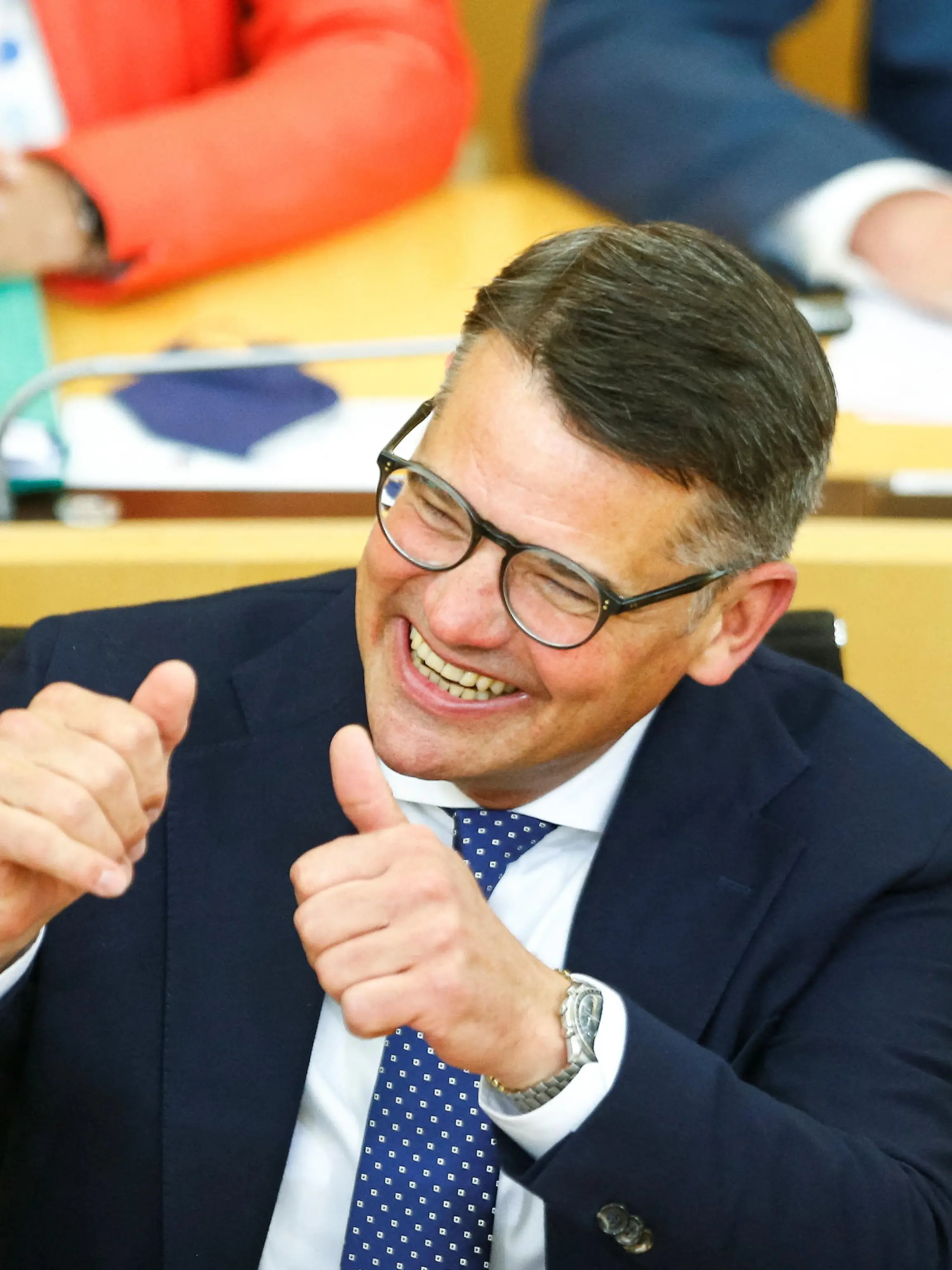 Boris Rhein of Christian Democratic Union (CDU) reacts at a session of the state parliament in Wiesbaden, Germany, May 31, 2022. REUTERS/Thilo Schmuelgen