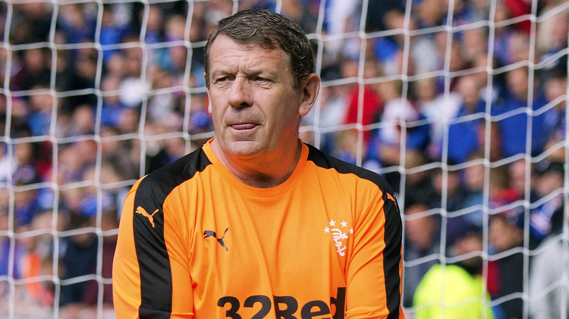 Rangers v Hibernian - Ladbrokes Premiership - Ibrox Stadium. Half Time penalty kicks where Rangers fans had the chance to score a past The Goalie (Andy Goram) during the Ladbrokes Premiership match at Ibrox Stadium, Glasgow. URN:32399784