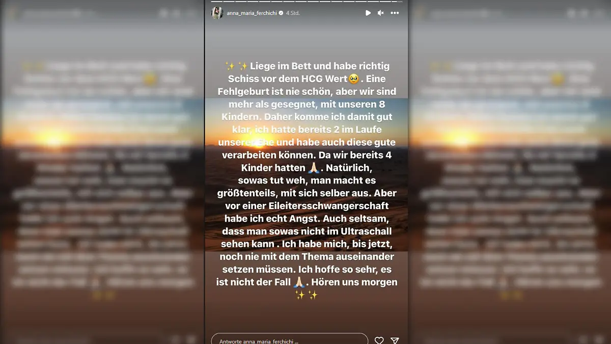 Anna-Maria Ferchichi offenbart in ihrer Instagramstory ihre Gefühle zu einer Eileiterschwangerschaft.