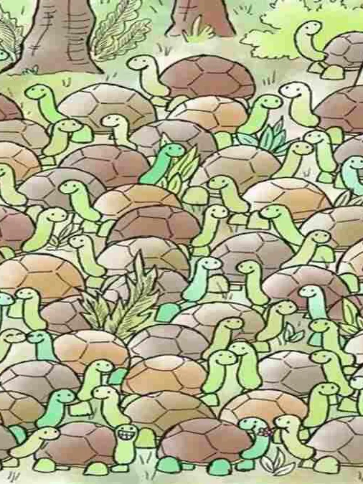 Suchbild Schlange inmitten der Schildkröten