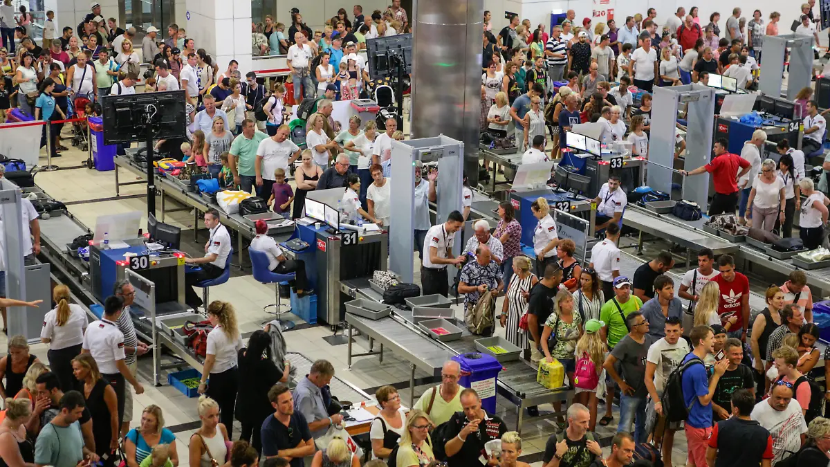 Antalya, Turkey - September 10, 2016: Security and passport control at Antalya International Airport, Turkey. 