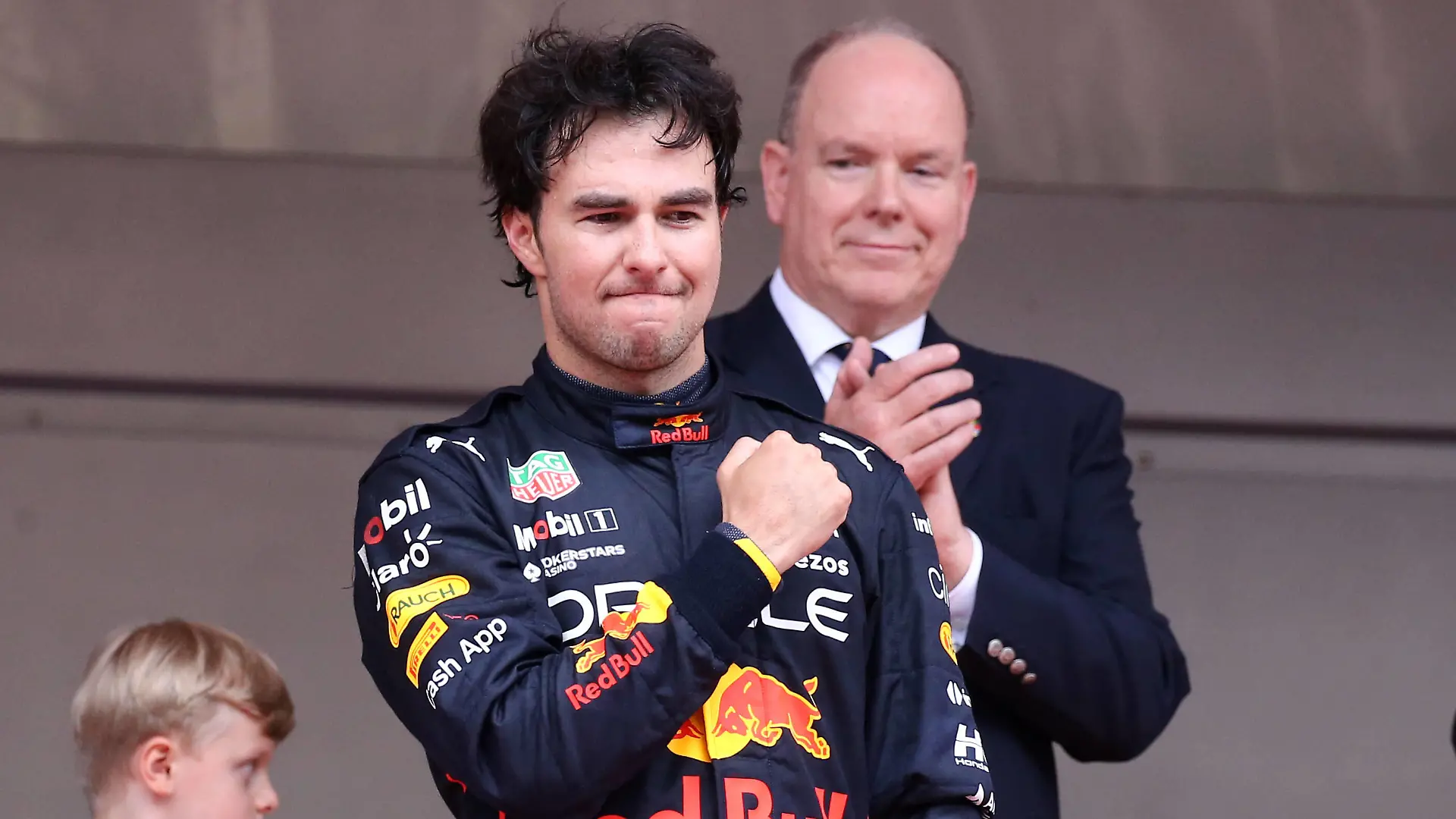Formula 1 - Monaco Grand Prix 2022 Sergio Perez of Red Bull Racing celebrates on the podium after the Formula 1 Monaco Grand Prix 2022 at Circuit de Monaco on May 29, 2022 in Monte-Carlo, Monaco. Monte Carlo Circuit de Monaco Monaco Copyright: xMarcoxCanonierox
