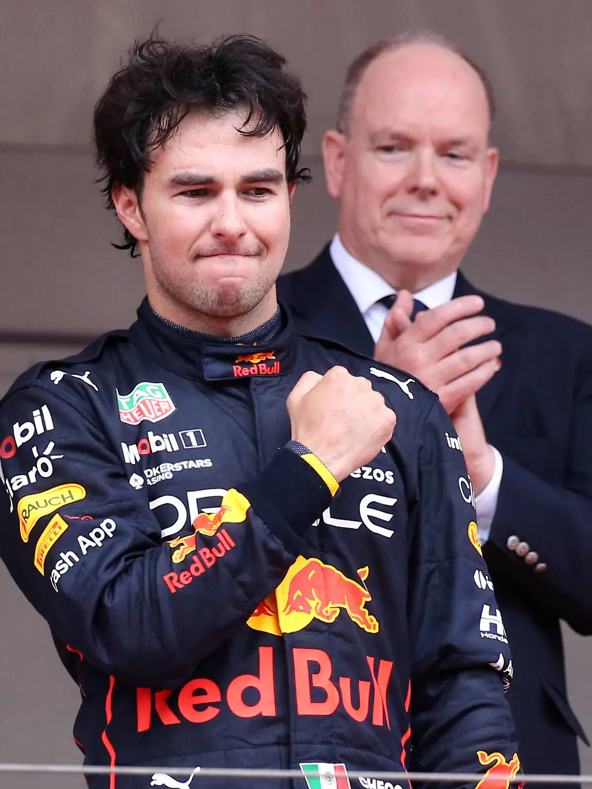  Formula 1 - Monaco Grand Prix 2022 Sergio Perez of Red Bull Racing celebrates on the podium after the Formula 1 Monaco Grand Prix 2022 at Circuit de Monaco on May 29, 2022 in Monte-Carlo, Monaco. Monte Carlo Circuit de Monaco Monaco Copyright: xMarcoxCanonierox