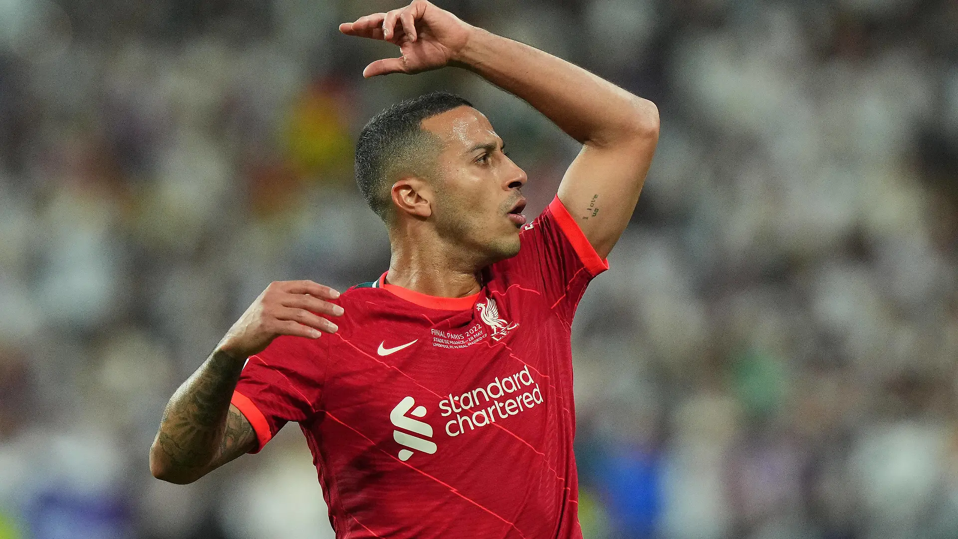 Liverpool FC v Real Madrid - UEFA Champions League Final 2021/22 Thiago Alcantara of Liverpool FC during the UEFA Champions League Final match between Liverpool FC and Real Madrid CF at Stade de France on May 28, 2022 in Paris, France. Paris Paris France PUBLICATIONxNOTxINxFRA Copyright: xGiuseppexMaffiax originalFilename:maffia-liverpoo220528_npD5r.jpg