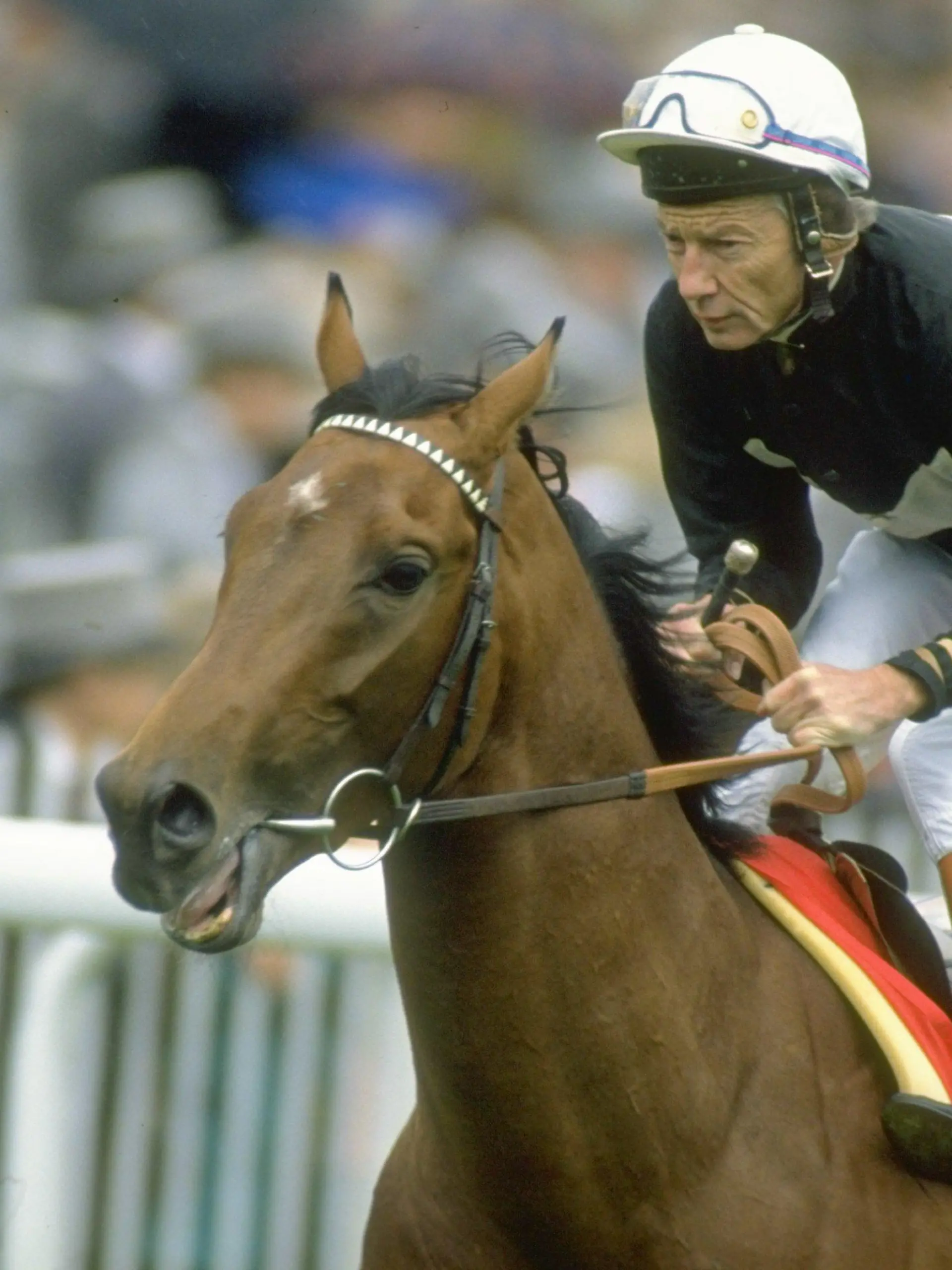 (FILE PHOTO) According to reports on May 29, 2022 legendary English jockey Lester Piggott has died aged 86. Jun 1991:  Lester Piggott of Great Britain on Hokusai at the start of the Ever Ready Derby at Epsom racecourse in Epsom, England. \ Mandatory Credit: Chris  Cole/Allsport