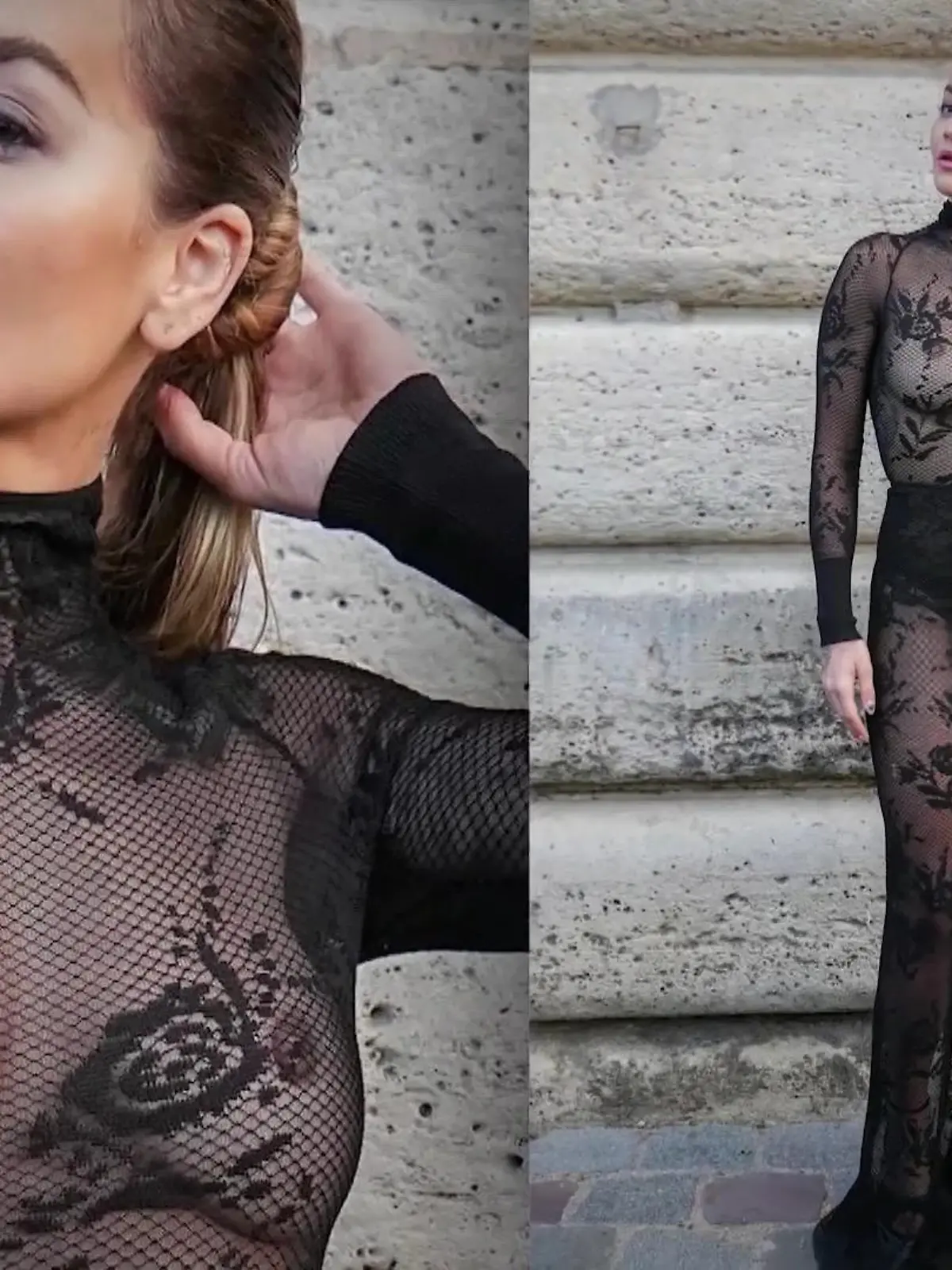 Bild zu: "Im transparenten Kleid auf der Pariser Fashion Week"