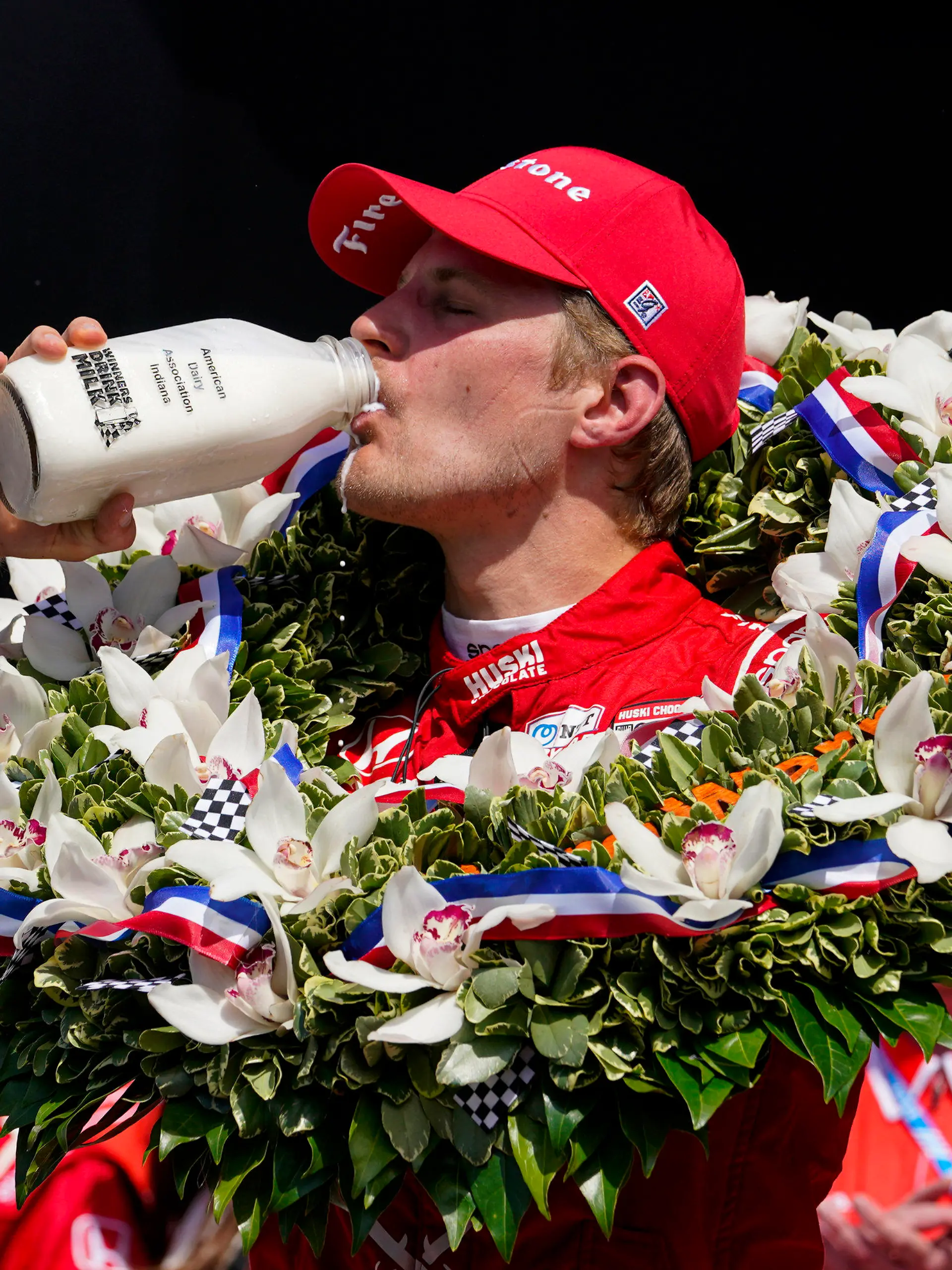 Marcus Ericsson, of Sweden, celebrates after winning the Indianapolis 500 auto race at Indianapolis Motor Speedway in Indianapolis, Sunday, May 29, 2022. (AP Photo/Michael Conroy)
