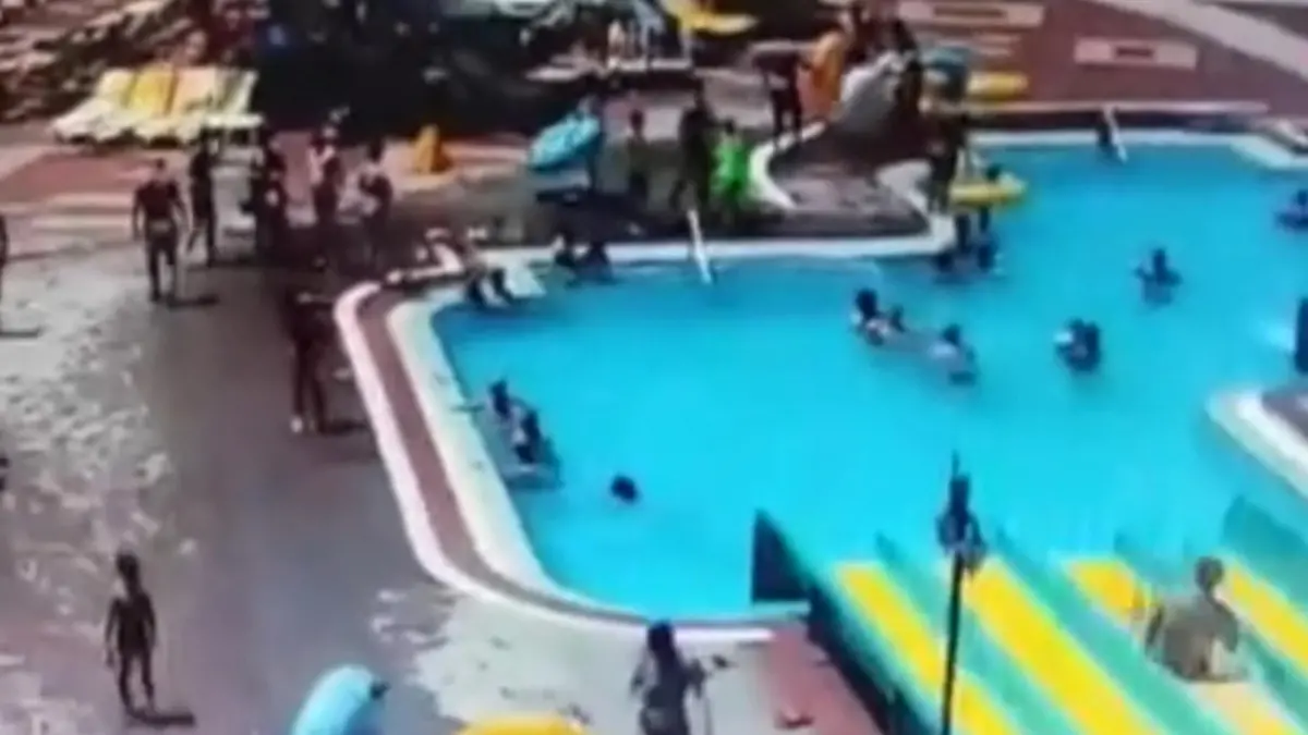 Ali Cilga loses consciousness by hitting his head on the bottom of a pool after going down a water slide at a hotel in Manavgat, Antalya, Turkey, undated. He later died at a hospital. (Newsflash)