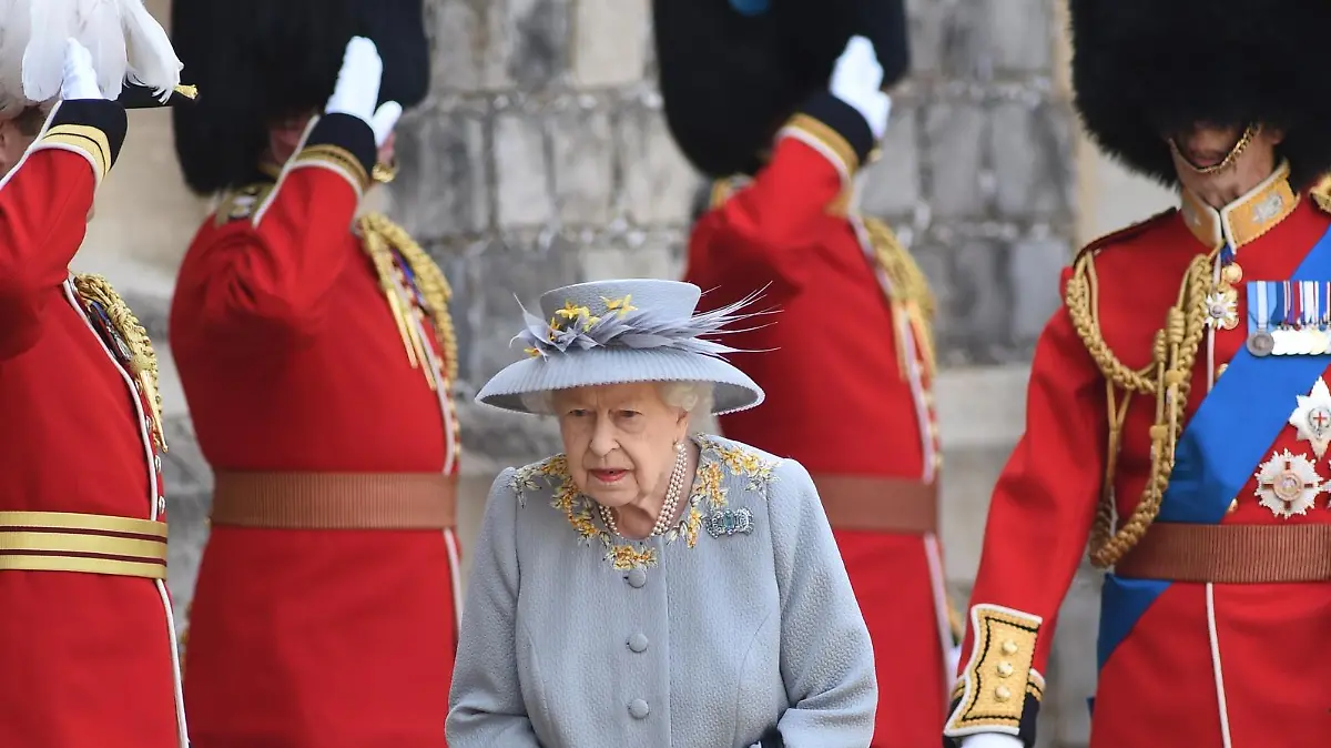 WINDSOR, ENGLAND - JUNE 12: Queen Elizabeth II attends a military ceremony in the Quadrangle of Windsor Castle to mark her Official Birthday on June 12, 2021 in Windsor, England. Trooping of the Colour has marked the Official Birthday of the Sovereign for over 260 years and it has been agreed once again that in line with government advice The Queen's Birthday Parade, also known as Trooping the Colour, will not go ahead in its traditional form. This years parade is formed by soldiers who have played an integral role in the NHS's COVID-19 response, as well as those who have been serving on military operations overseas., Credit:EDDIE MULHOLLAND FOR THE TELEGRAPH / Avalon