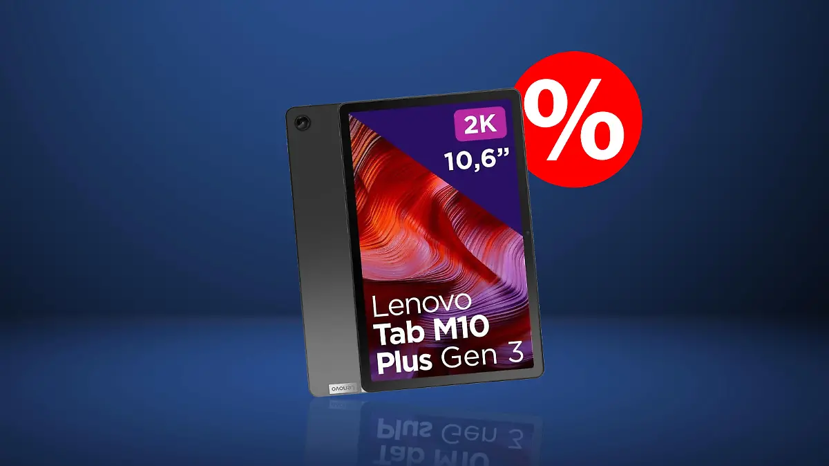 Lenovo Tab M10 Plus auf dunkelblauen Hintergrund.