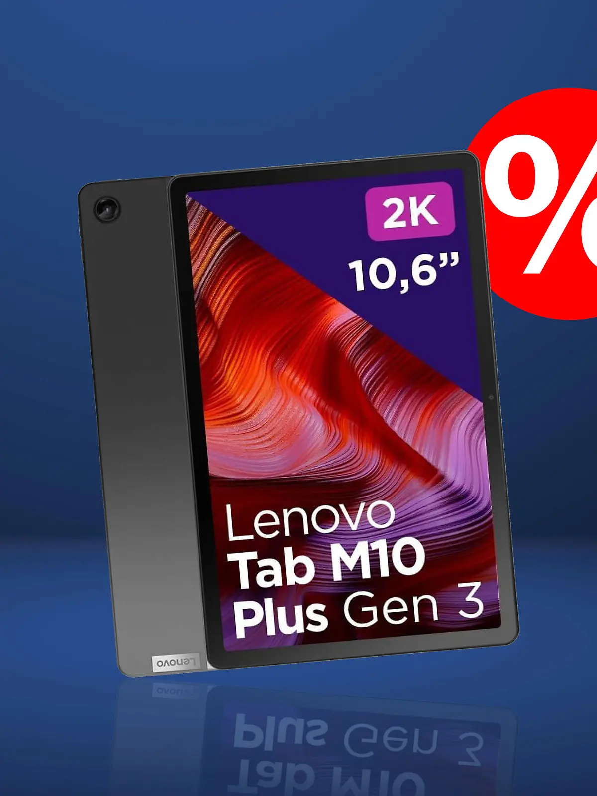 Lenovo Tab M10 Plus auf dunkelblauen Hintergrund.