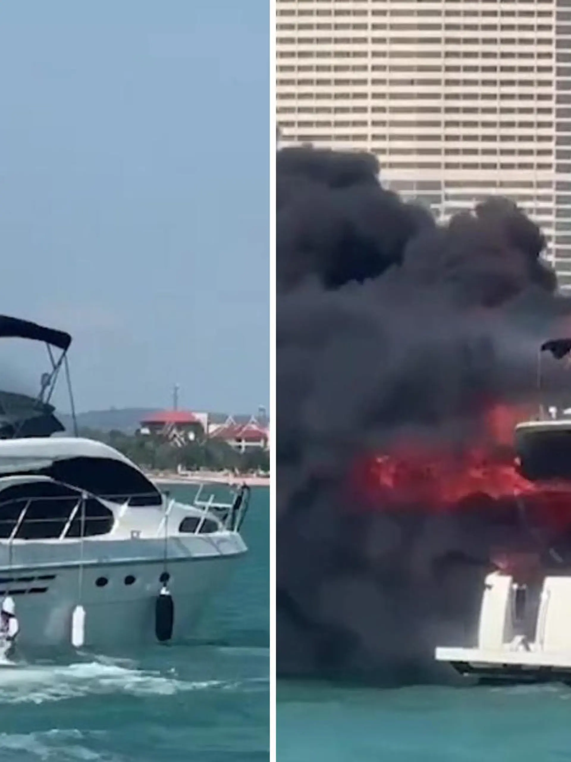 In Thailand kommt eine Yacht frisch aus der Reparatur und ist für eine Testfahrt auf dem Wasser - plötzlich geht das Boot in Flammen auf.