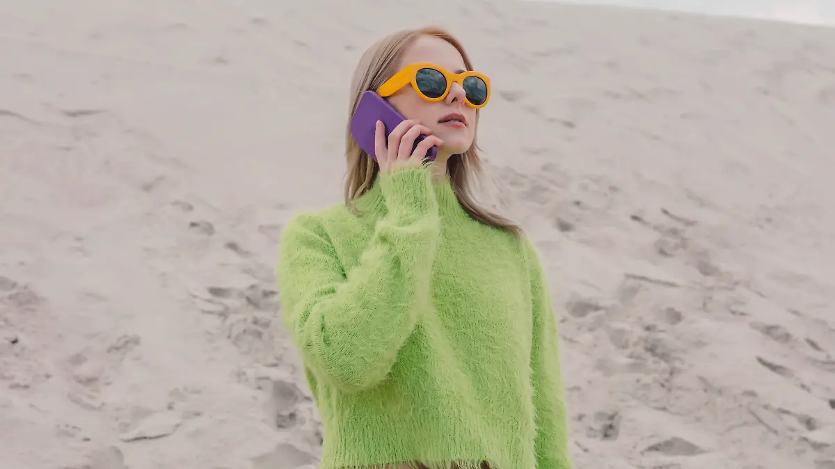 Fashionable woman wearing sunglasses and talking on smart phone model released, Symbolfoto, VSNF01874