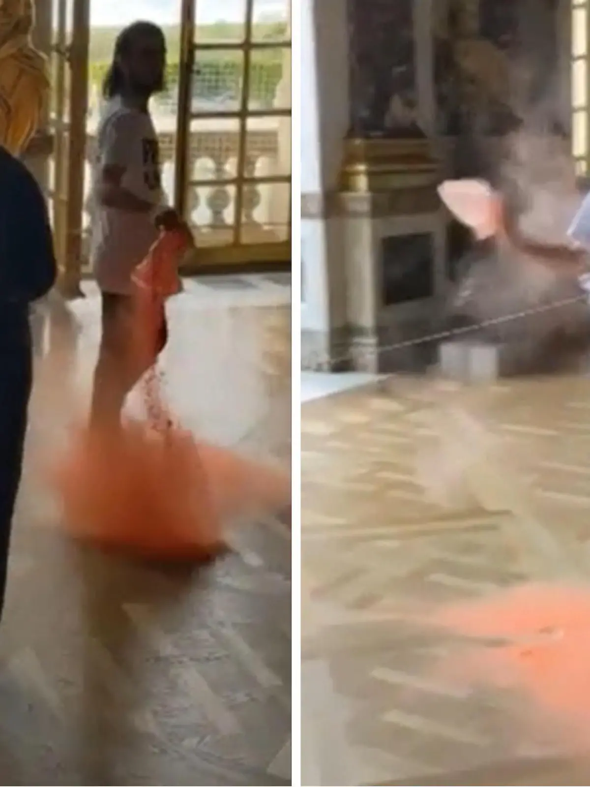 Umweltaktivisten der Gruppe Riposte Alimentaire haben den Spiegelsaal des Schloss Versailles mit orangefarbenem Pulver verschmutzt. Die Aktion soll auf die ungerechte Versorgung von Lebensmitteln aufmerksam machen. Welche Folgen die Aktion für die Demonstranten hatte, zeigen wir euch im Video.