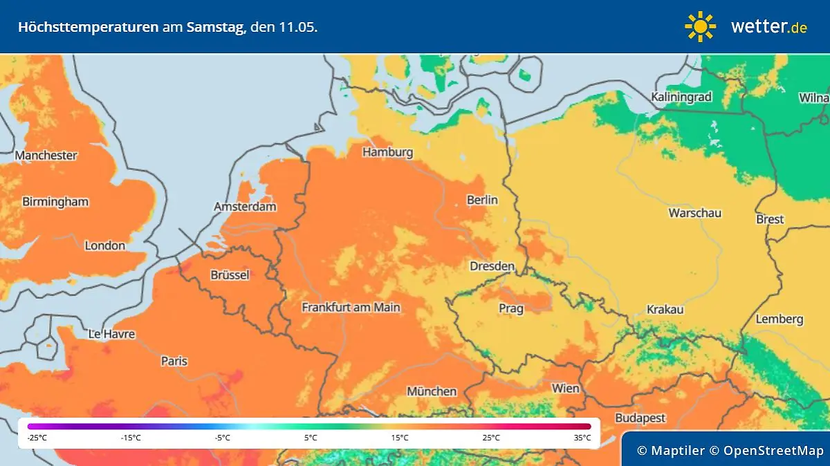 Die Temperaturen steigen in den frühsommerlichen Bereich.