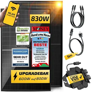Solakon 830W / 600W Balkonkraftwerk Upgradebar Photovoltaik Stecker Solaranlage