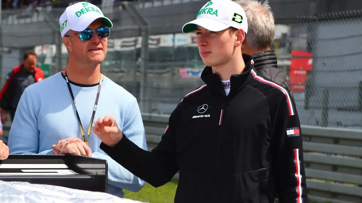 Ralf und David Schumacher DEU, Mercedes-AMG GT3 Evo, Team. WINWARD Racing DEU in der Startaufstellung beim DTM Rennen auf dem Nueburgring, DTM 2023, Runde 4, Nuerburgring, Rennen 1, Samstag, 05.08.2023 DTM 2023, Runde 4, Nuerburgring, Rennen 1, Samstag, 05.08.2023 Nerburg *** Ralf and David Schumacher DEU , Mercedes AMG GT3 Evo, Team WINWARD Racing DEU on the grid during the DTM race at the Nueburgring, DTM 2023, Round 4, Nuerburgring, Race 1, Saturday, 05 08 2023 DTM 2023, Round 4, Nuerburgring, Race 1, Saturday, 05 08 2023 Nerburg Copyright: xAugstx/xEibner-Pressefotox EP_jat