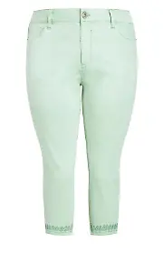 Evans Mint Green Embrioded Cropped Jeans