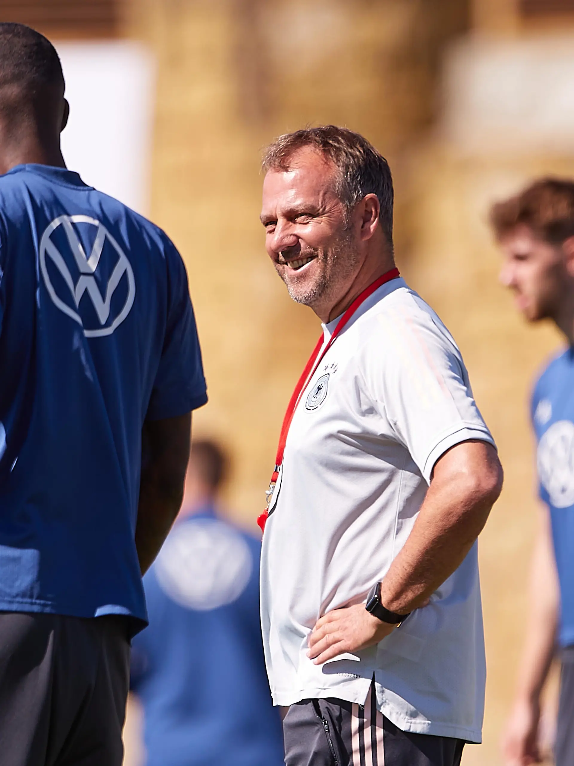 MARBELLA, SPAIN - MAY 26: Hansi Flick, manager of Germany looks on during a training session of the German national soccer team on May 26, 2022 in Marbella, Spain. (Photo by Fran Santiago/Getty Images)