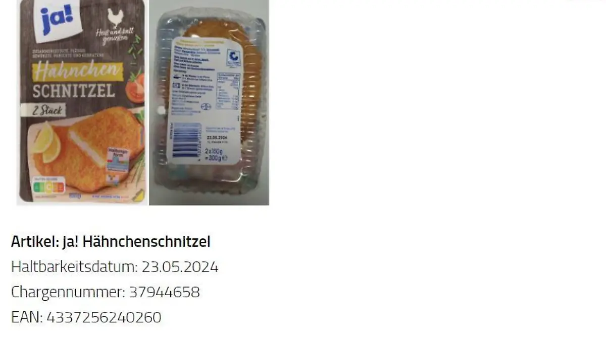 Hähnchenschnitzel-Rückruf
