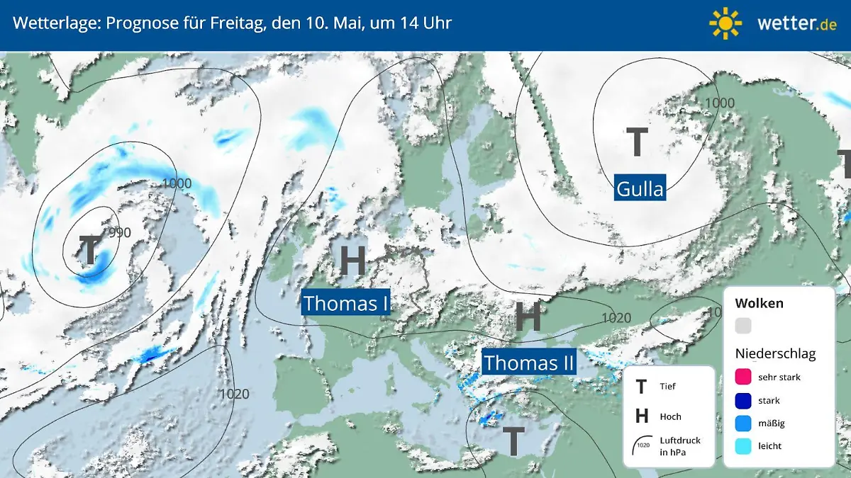 Wetterlage: Hoch Thomas regiert noch über weite Teile Europas.