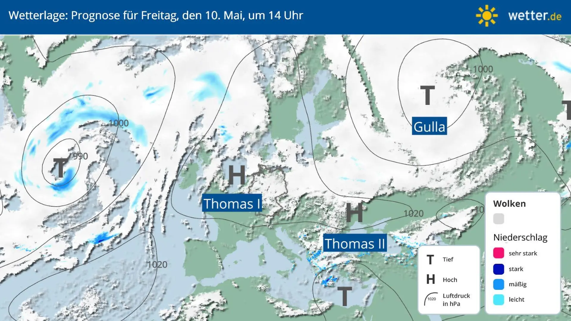 Wetterlage: Hoch Thomas regiert noch über weite Teile Europas.