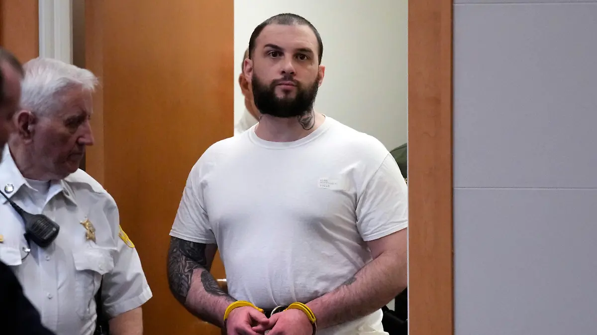 Adam Montgomery arrives for his sentencing hearing at Hillsborough Superior Court, Thursday, May 9, 2024, in Manchester N.H. Montgomery was found guilty of second-degree murder earlier in the year in the death of his 5-year-old daughter, Harmony, who police believe was killed nearly two years before she was reported missing in 2021 and whose body was never found. (AP Photo/Charles Krupa, Pool)