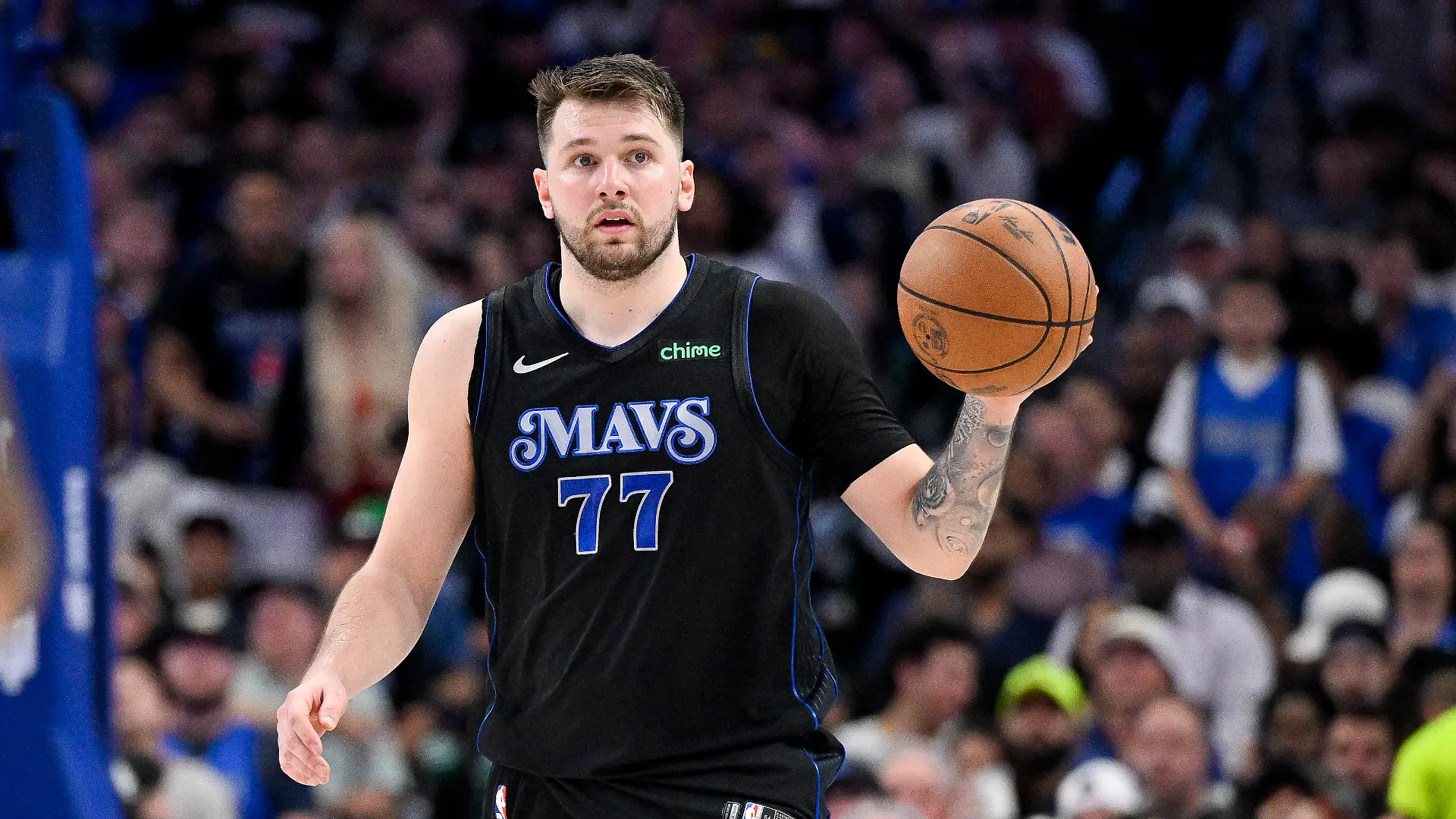 May 3, 2024; Dallas, Texas, USA; Dallas Mavericks guard Luka Doncic (77) brings the ball up court against the LA Clippers during the third quarter during game six of the first round for the 2024 NBA playoffs at American Airlines Center. Mandatory Credit: Jerome Miron-USA TODAY Sports